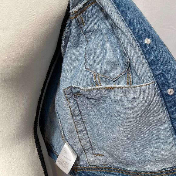 Black Label by C'Est Toi Jean Jacket Cropped Distressed Medium Wash Jean Jacket - Picture 6 of 8
